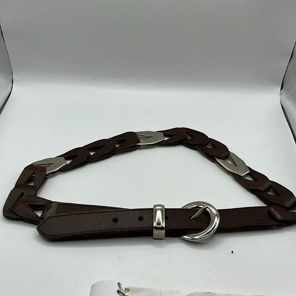 Brown Genuine Leather with Chain link and Silver Buckle Western Size Small